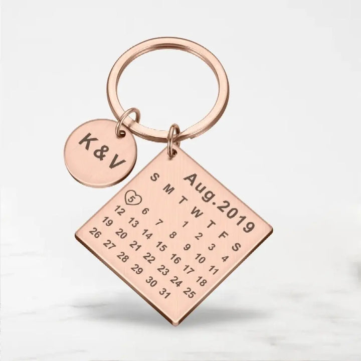 Porte Clé Couple Calendrier (Personnalisé) Or-Rose