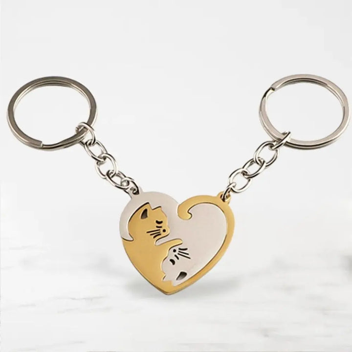 Porte Clé Couple Chat Doré-Coeur
