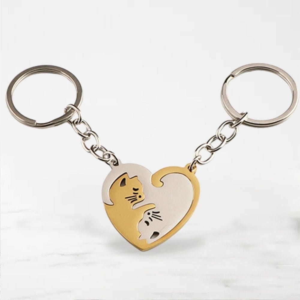 Porte Clé Couple Chat Doré-Coeur