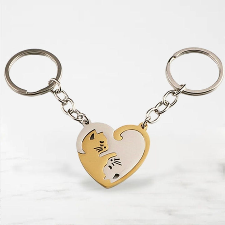 Porte Clé Couple Chat Doré-Coeur