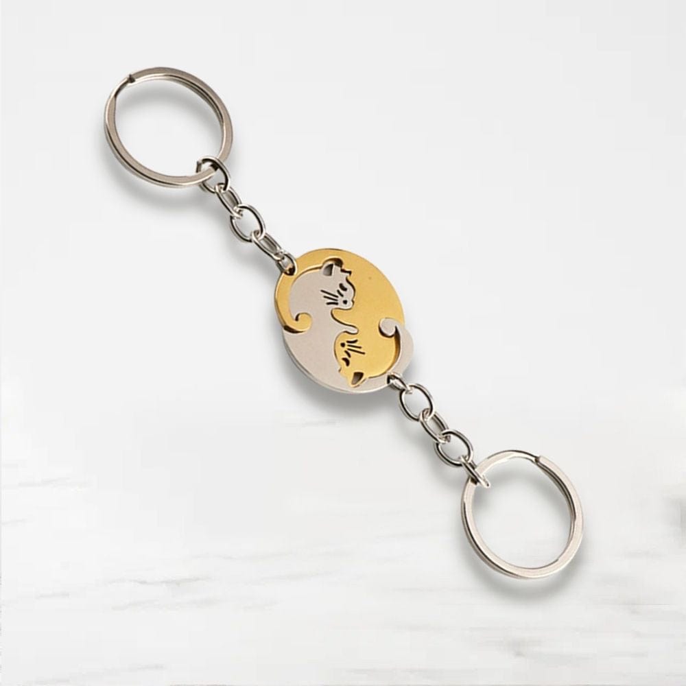 Porte Clé Couple Chat Doré-Rond