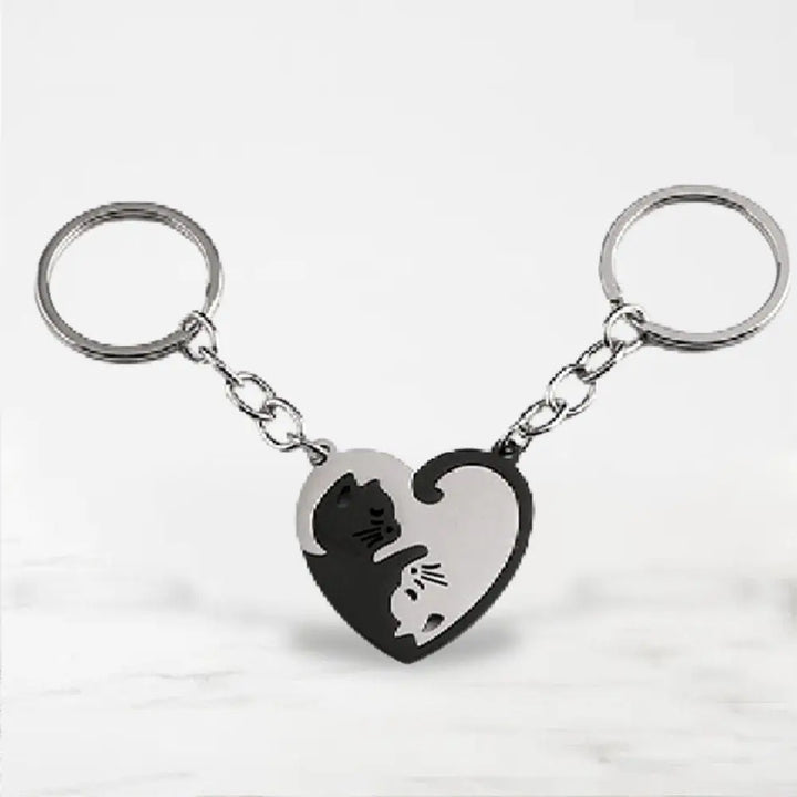 Porte Clé Couple Chat Noir-Coeur