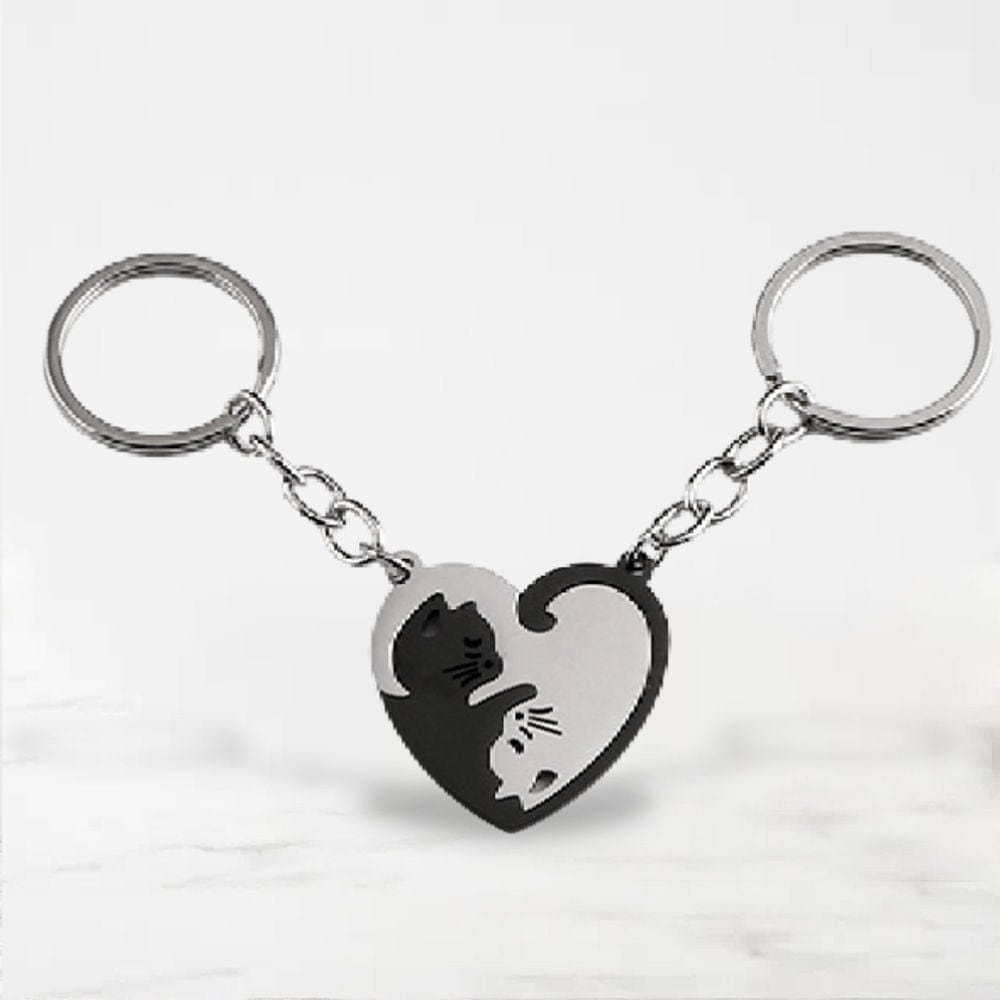 Porte Clé Couple Chat Noir-Coeur