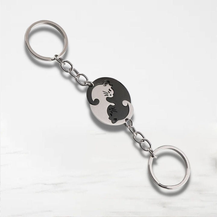 Porte Clé Couple Chat Noir-Rond