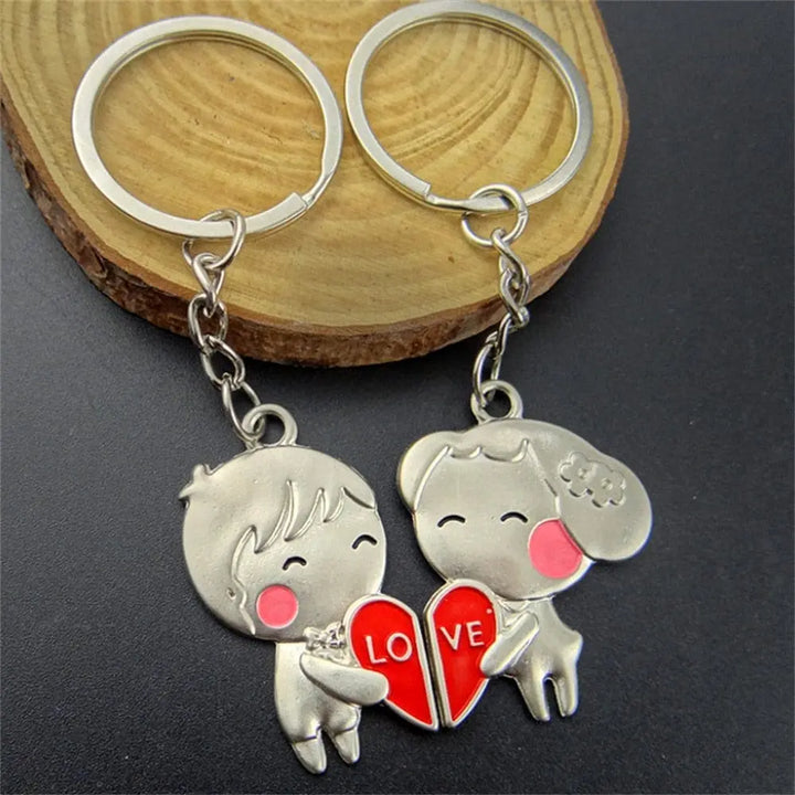 Porte Clé Couple Coeur Argent