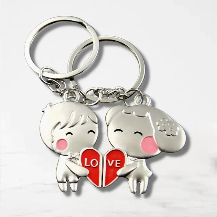 Porte Clé Couple Coeur Argent