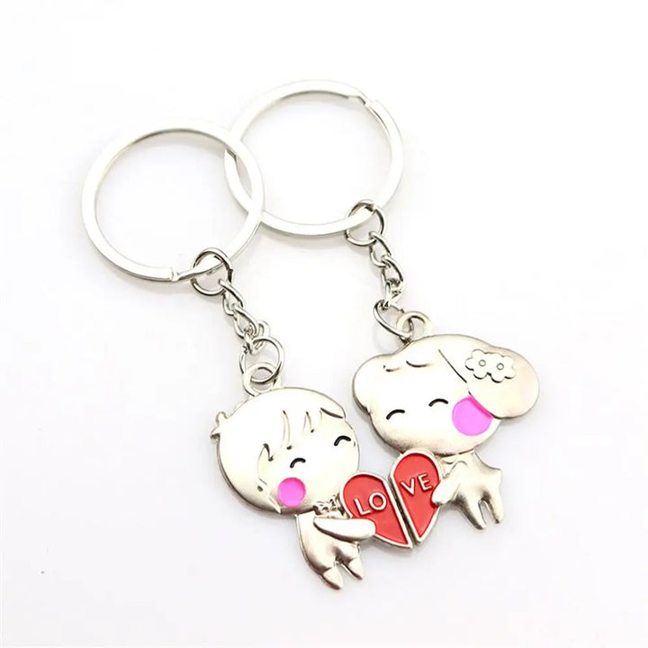 Porte Clé Couple Coeur Argent