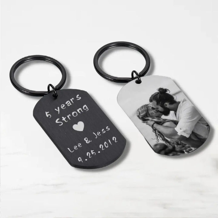 Porte Clé Couple Photo (Personnalisé) Noir