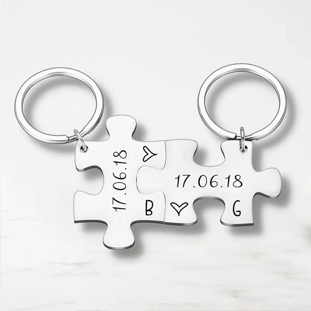 Porte Clé Couple Puzzle (Personnalisé) Argent