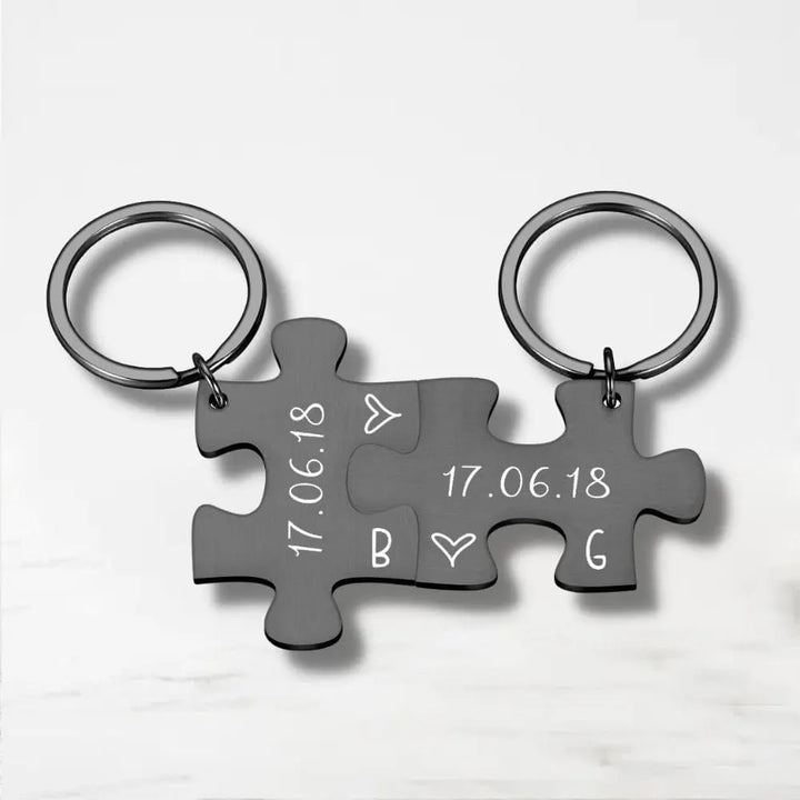 Porte Clé Couple Puzzle (Personnalisé) Noir