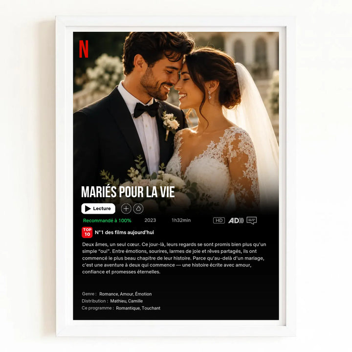 Poster Netflix personnalisé - Notre Mariage Vertical / Bois Blanc / A4 21x29.7 cm