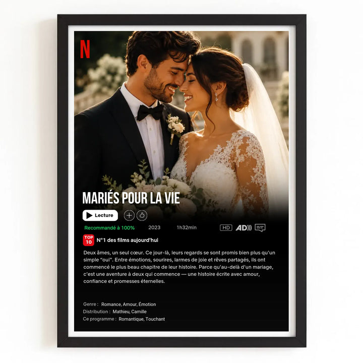 Poster Netflix personnalisé - Notre Mariage Vertical / Bois Noir / A4 21x29.7 cm