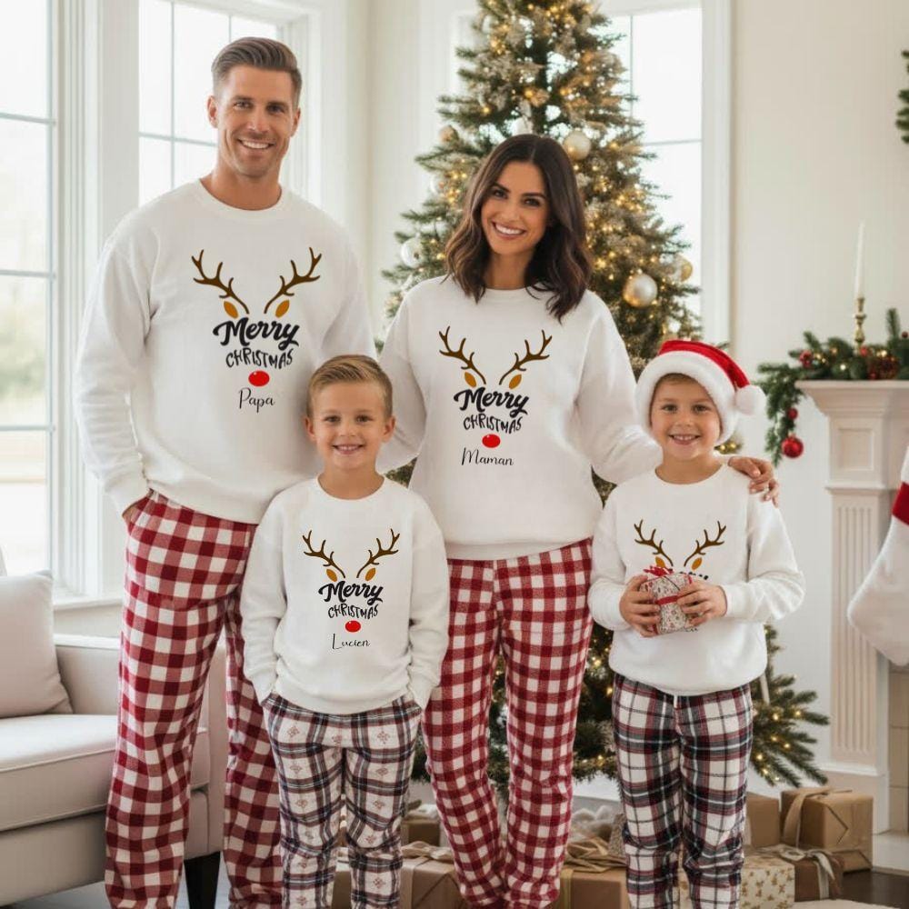 Ensemble Pyjama De Noël Famille - Sweat Et Pantalon Assortis Pour Maman, Papa, Enfants