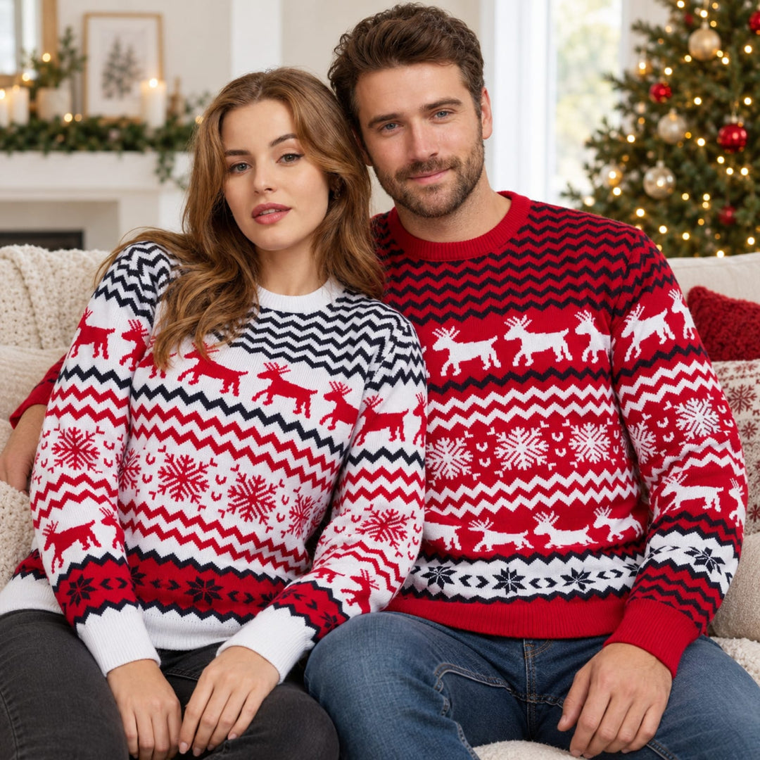 Weihnachtspullover im Partnerlook in Rot oder Weiß