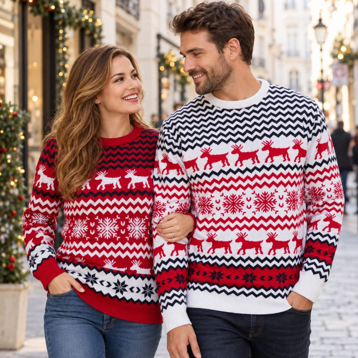 Weihnachtspullover im Partnerlook in Rot oder Weiß