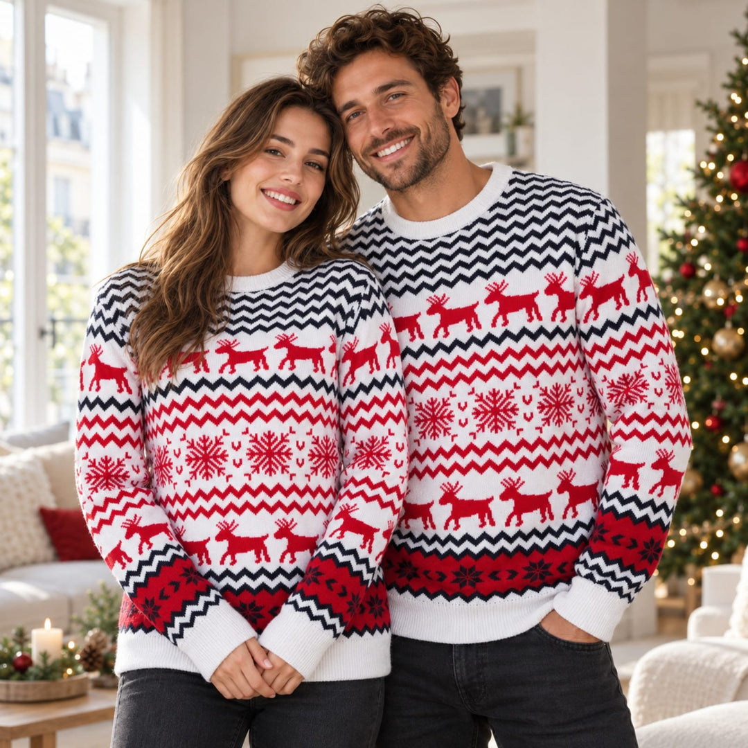 Weihnachtspullover im Partnerlook in Rot oder Weiß