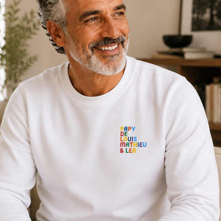 Pull personnalisé Papy - Prénoms multicolore brodé