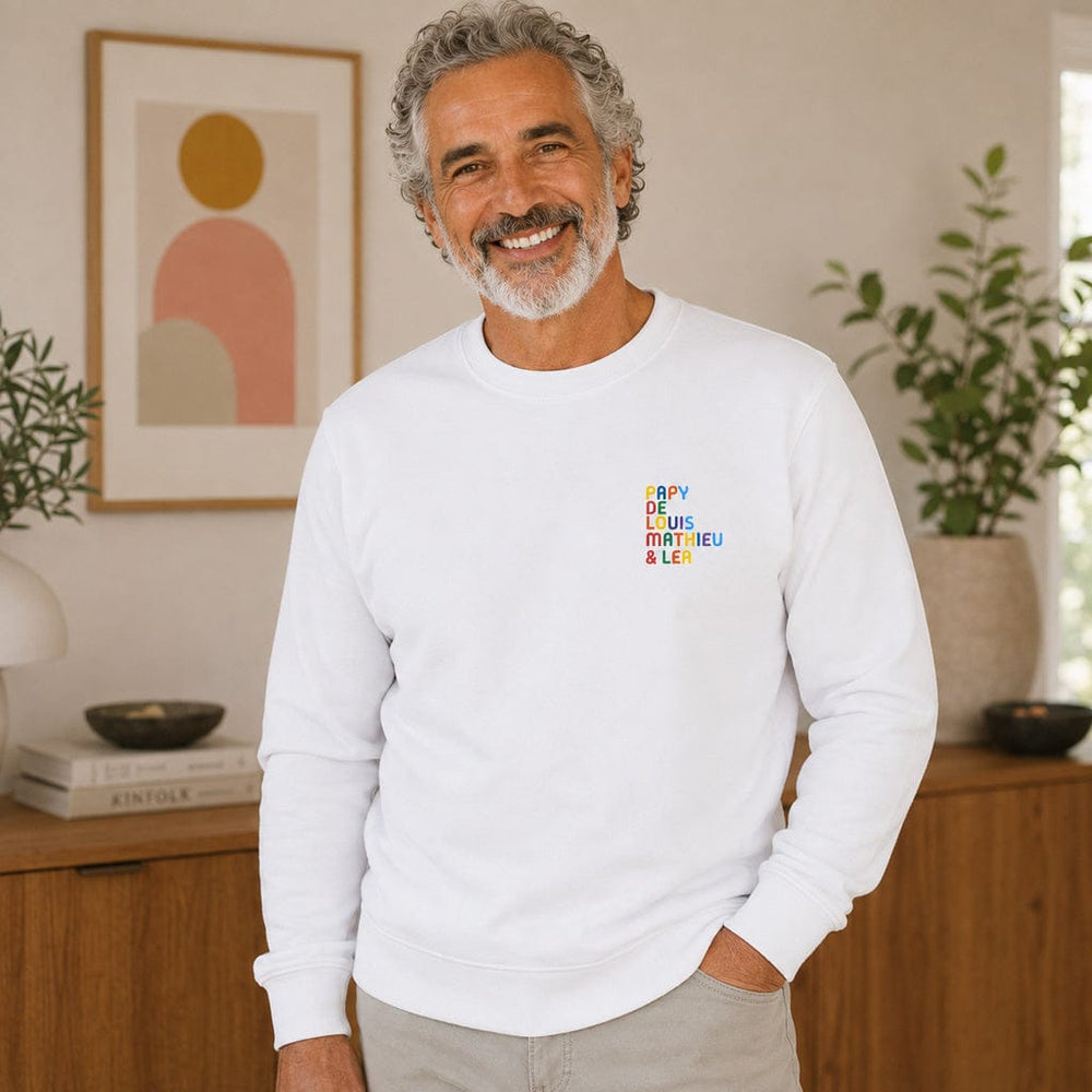 Pull personnalisé Papy - Prénoms multicolore brodé