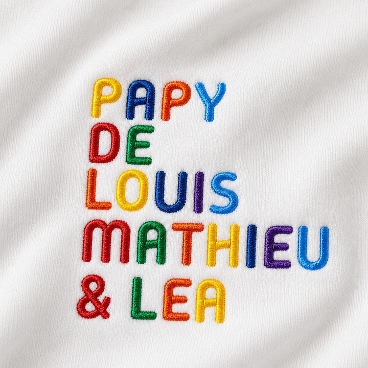Pull personnalisé Papy - Prénoms multicolore brodé