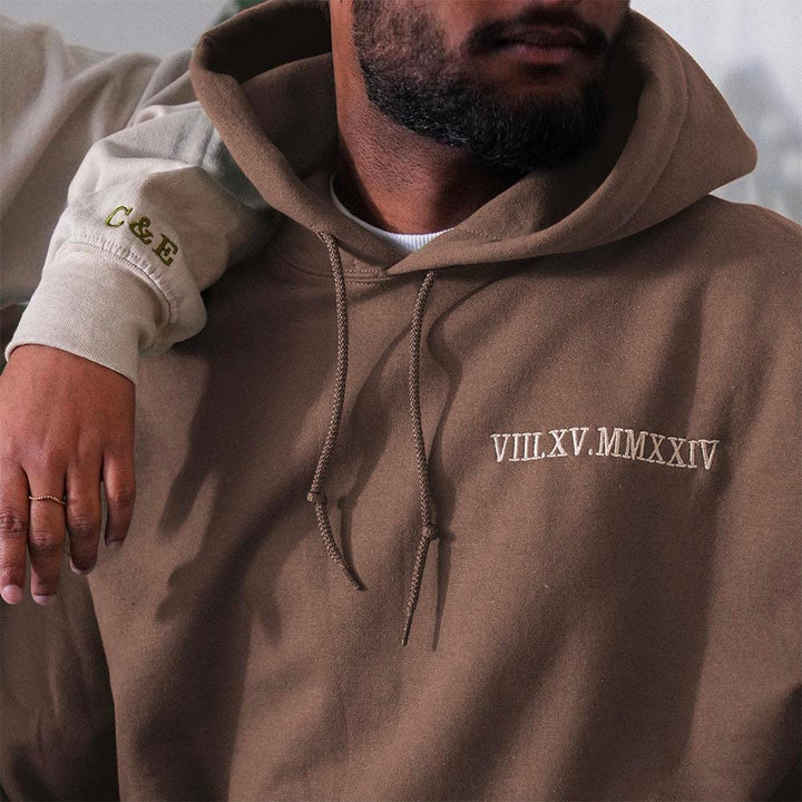 Pull Personnalisé Couple Date Chiffre Romain Kaki / S
