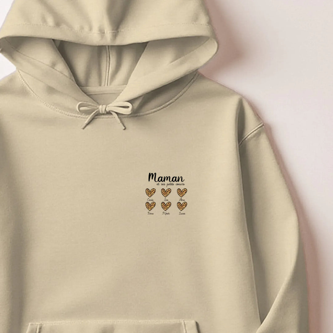 Pull personnalisé fête des mères - cœurs prénoms Sweat à capuche / Beige / M
