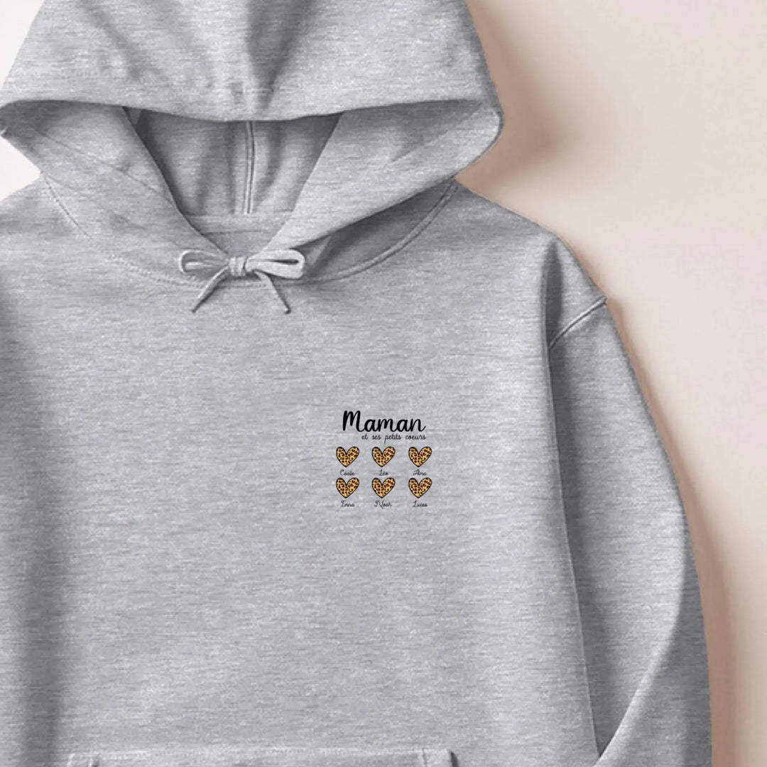 Pull personnalisé fête des mères - cœurs prénoms Sweat à capuche / Gris / M