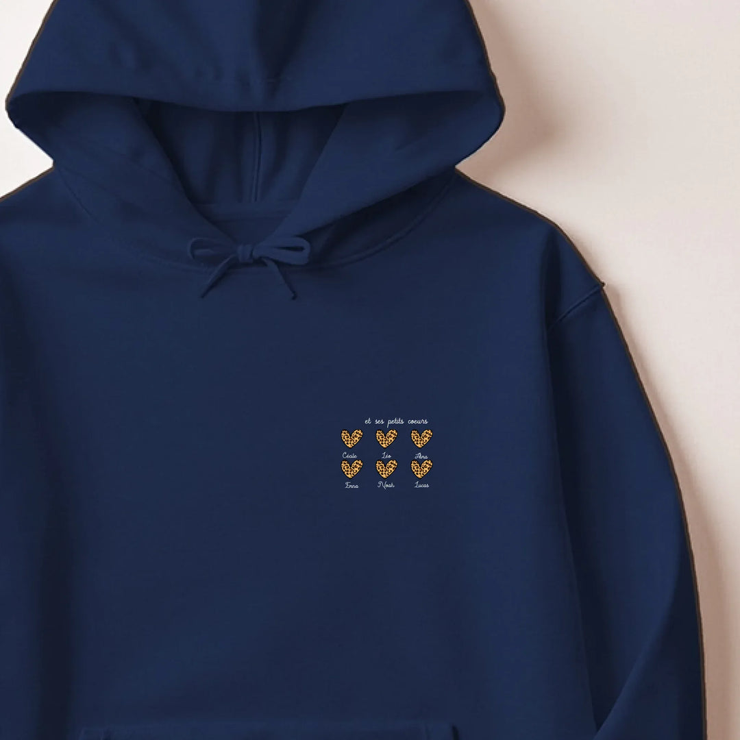 Pull personnalisé fête des mères - cœurs prénoms Sweat à capuche / Marine / M