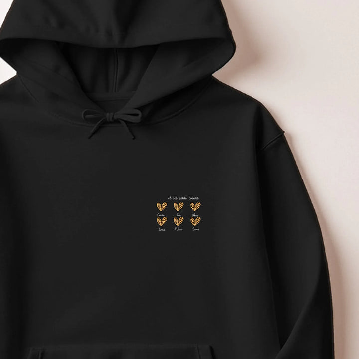 Pull personnalisé fête des mères - cœurs prénoms Sweat à capuche / Noir / M