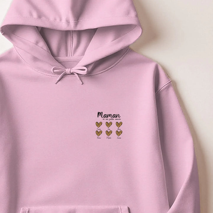 Pull personnalisé fête des mères - cœurs prénoms Sweat à capuche / Rose Clair / M
