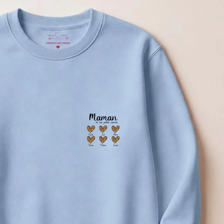 Pull personnalisé fête des mères - cœurs prénoms Sweatshirt / Bleu Clair / S