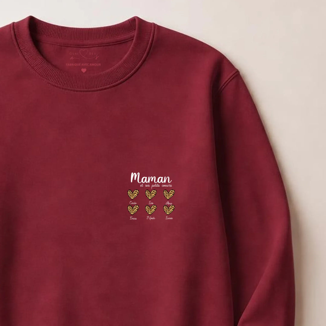 Pull personnalisé fête des mères - cœurs prénoms Sweatshirt / Bordeaux / S