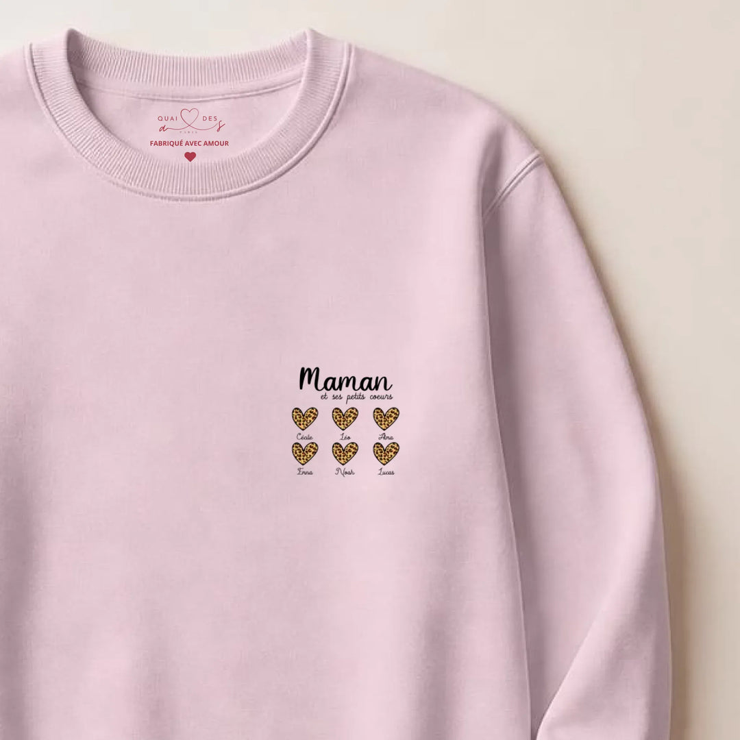 Pull personnalisé fête des mères - cœurs prénoms Sweatshirt / Rose clair / S