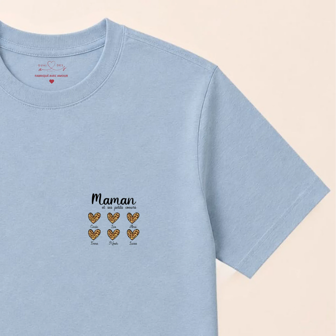 Pull personnalisé fête des mères - cœurs prénoms T-shirt / Bleu Clair / S