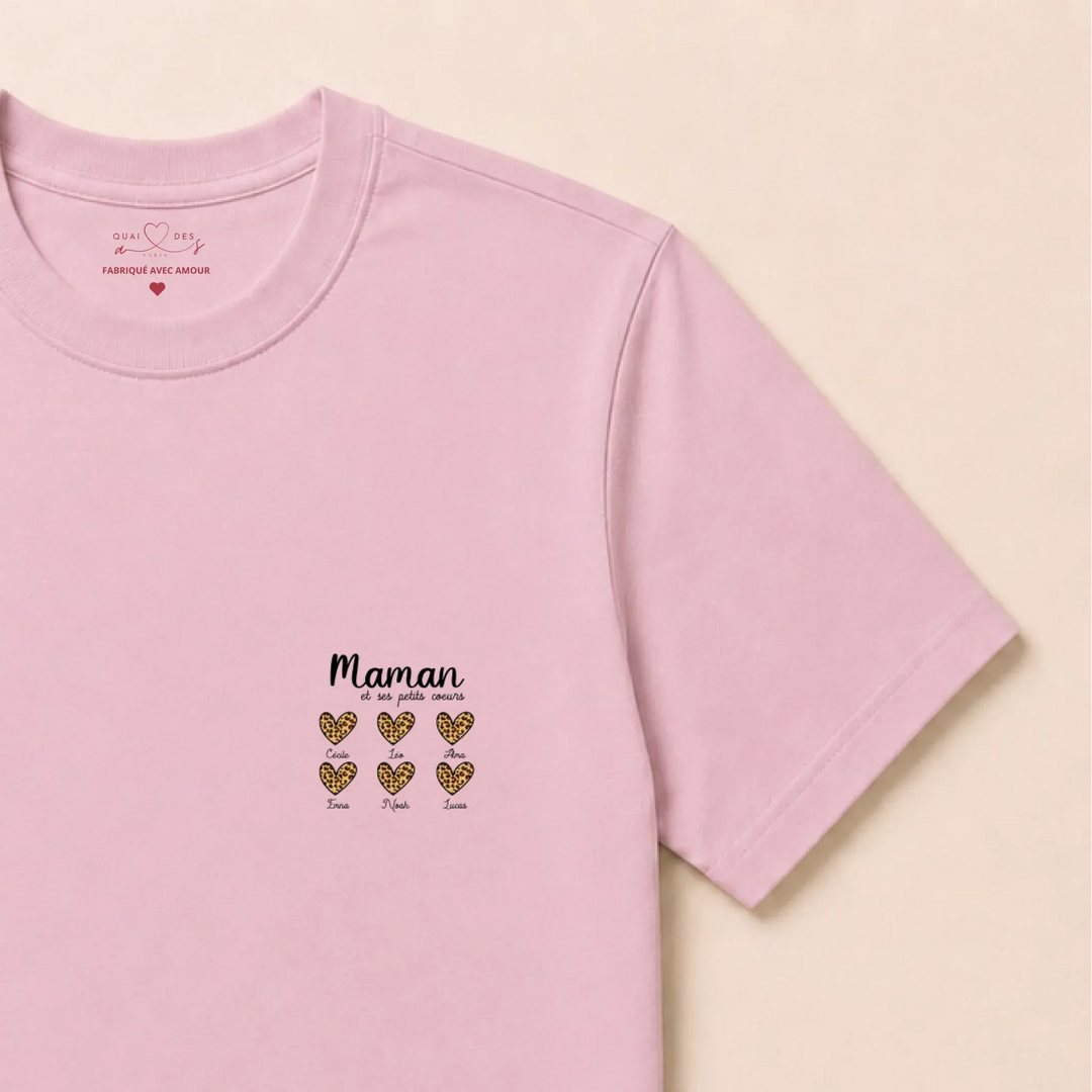 Pull personnalisé fête des mères - cœurs prénoms T-shirt / Rose Clair / S
