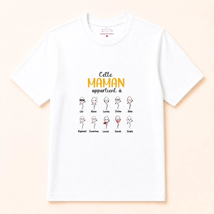 Pull personnalisé maman - cette maman appartient à ses enfants T-shirt / Blanc / S