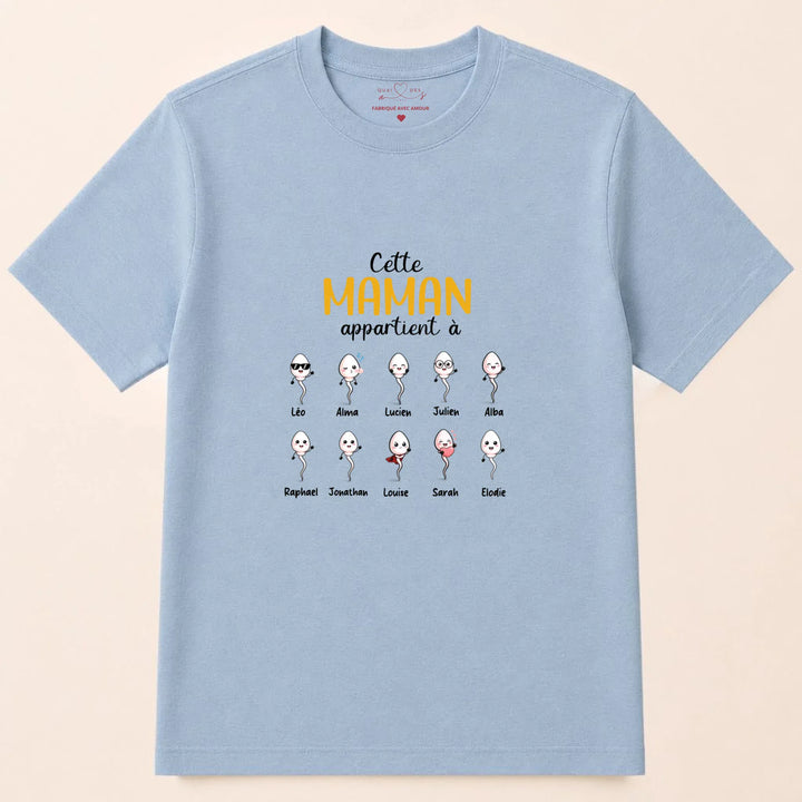 Pull personnalisé maman - cette maman appartient à ses enfants T-shirt / Bleu Clair / S