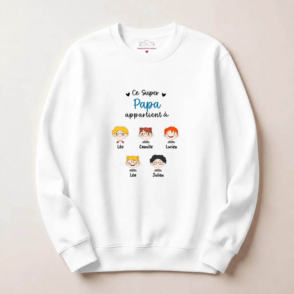Pull personnalisé papa - Ce super papa appartient à Sweatshirt / Blanc / S