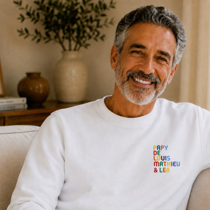 Pull personnalisé Papy - Prénoms multicolore brodé