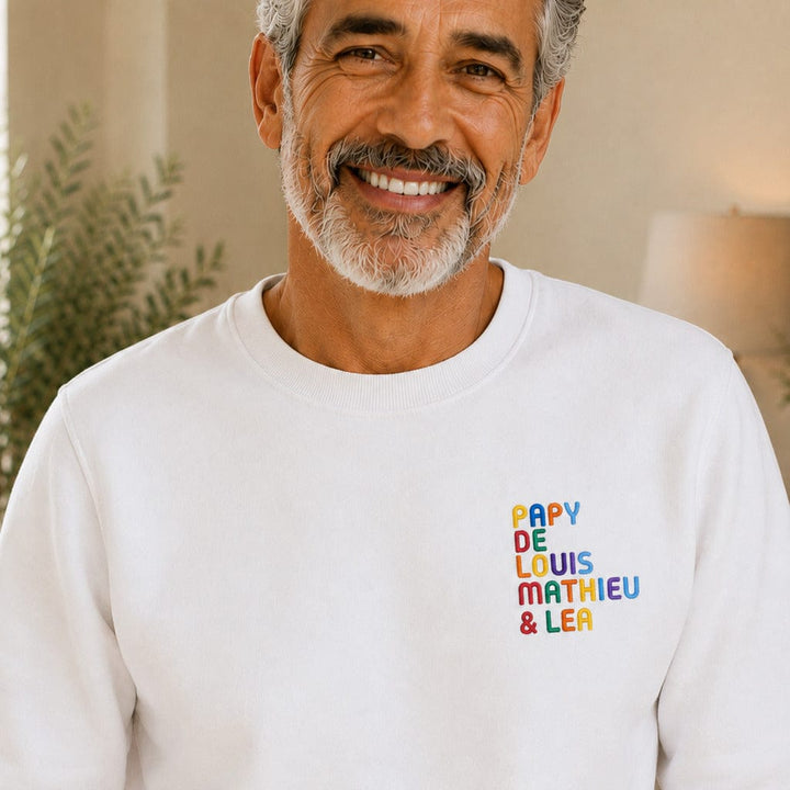 Pull personnalisé Papy - Prénoms multicolore brodé