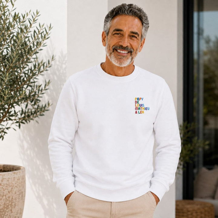 Pull personnalisé Papy - Prénoms multicolore brodé