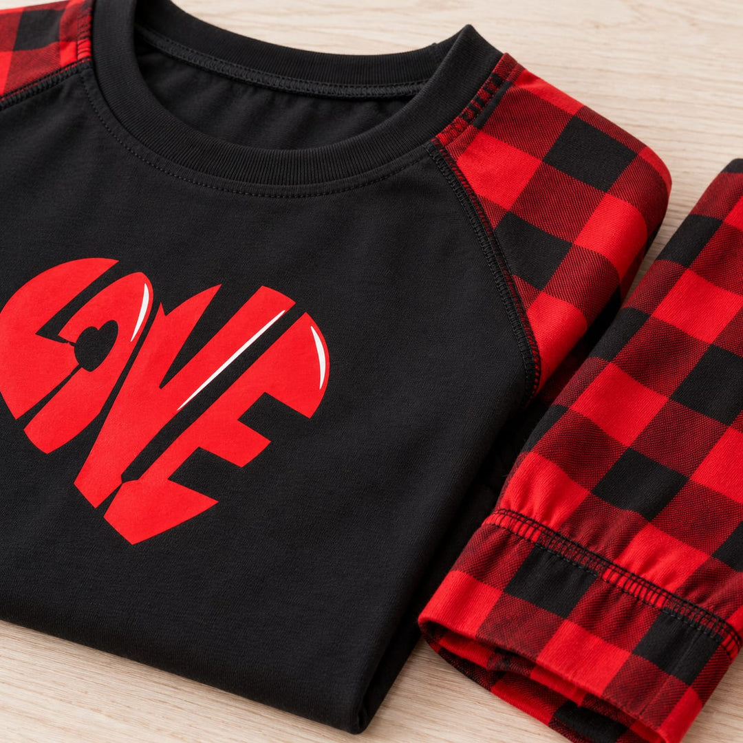 Familienpyjama im rot-schwarzen Partnerlook