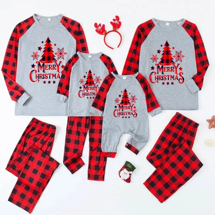 Pyjama Carreaux Famille Rouge / Bébé-3M