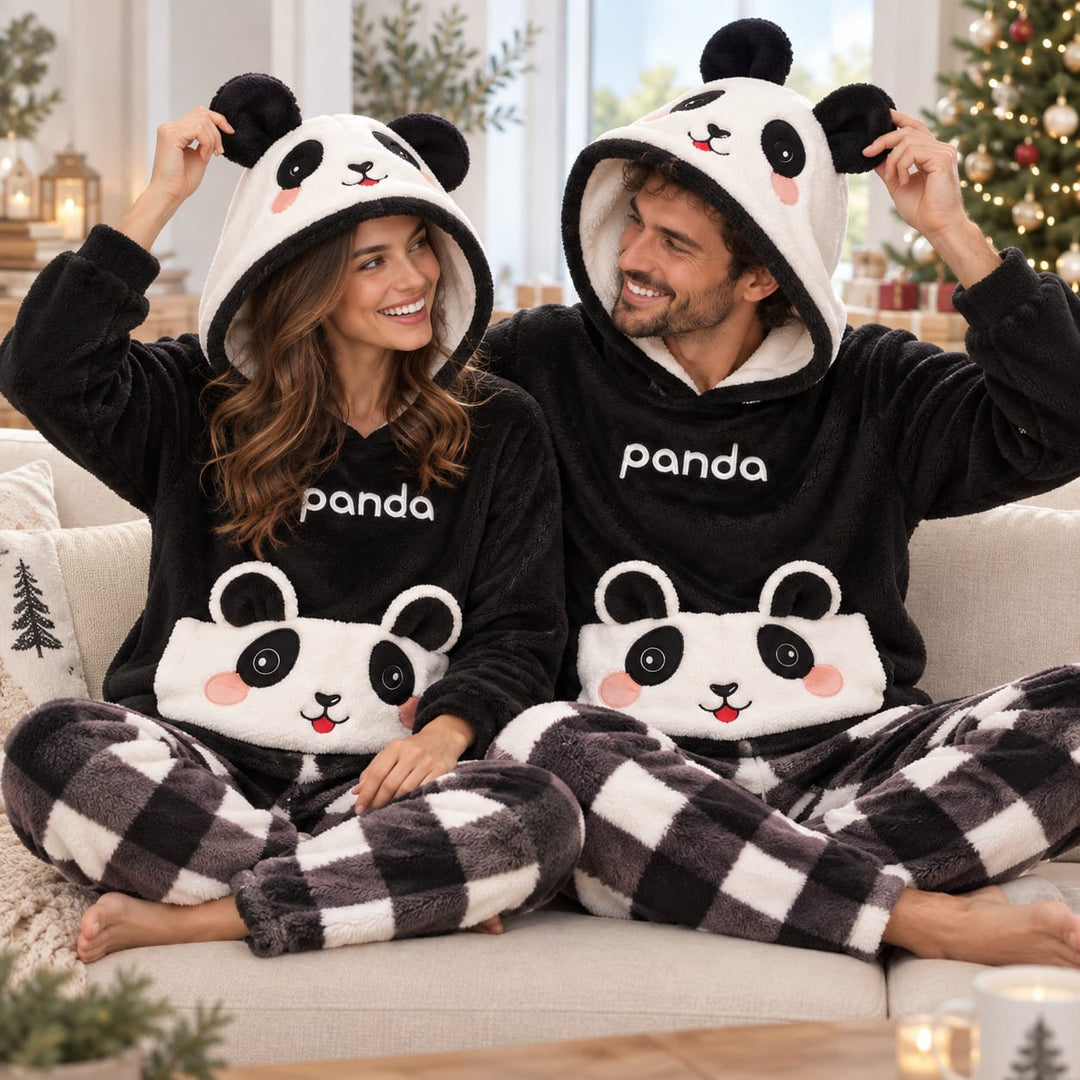 Warmer Familien-Weihnachtspyjama im Panda-Look