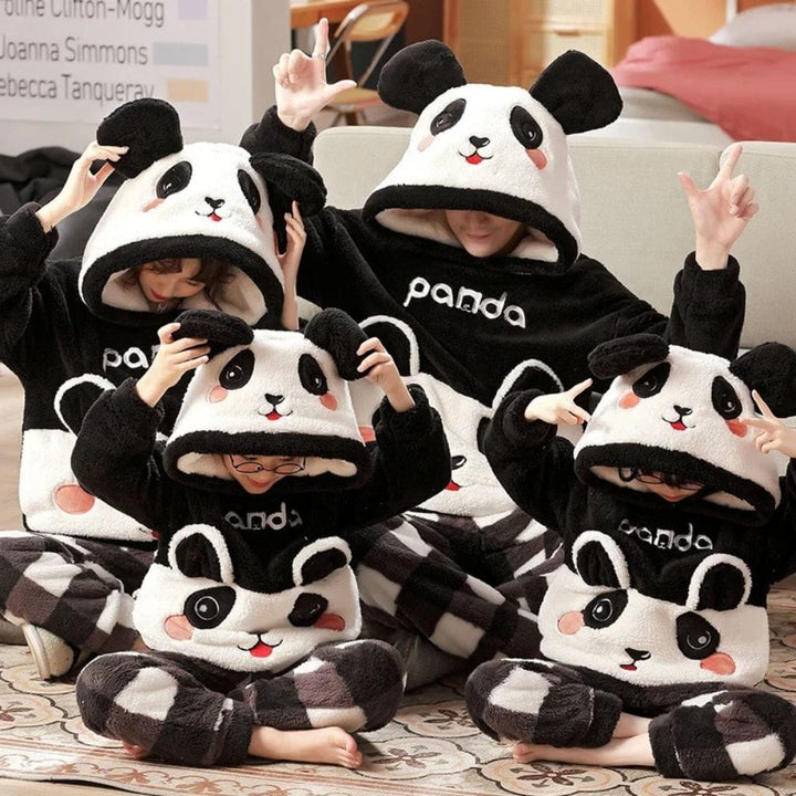 Warmer Familien-Weihnachtspyjama im Panda-Look – Schwarz Weiß / Papa – L