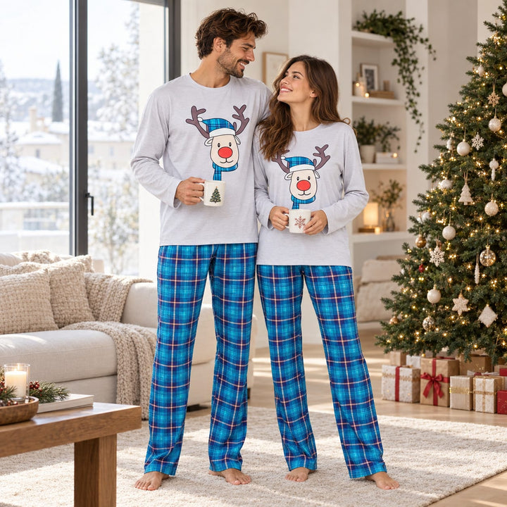Blauer Weihnachts-Familienpyjama