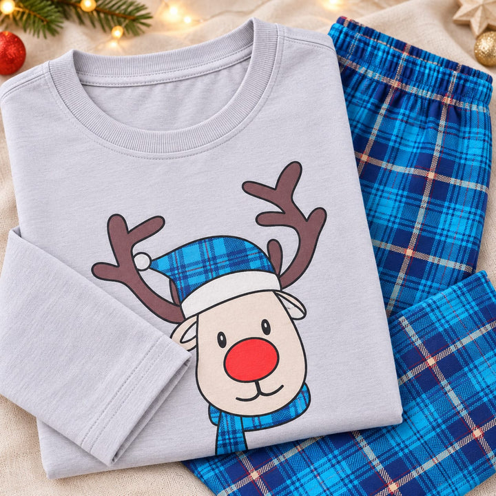 Blauer Weihnachts-Familienpyjama
