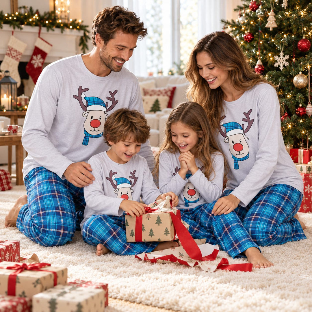 Blauer Weihnachts-Familienpyjama
