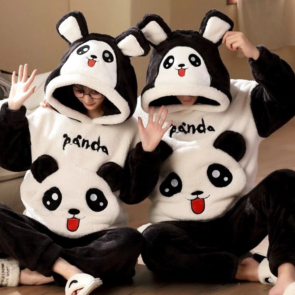 Pyjama Couple Chaud Noir Blanc / Femme-M