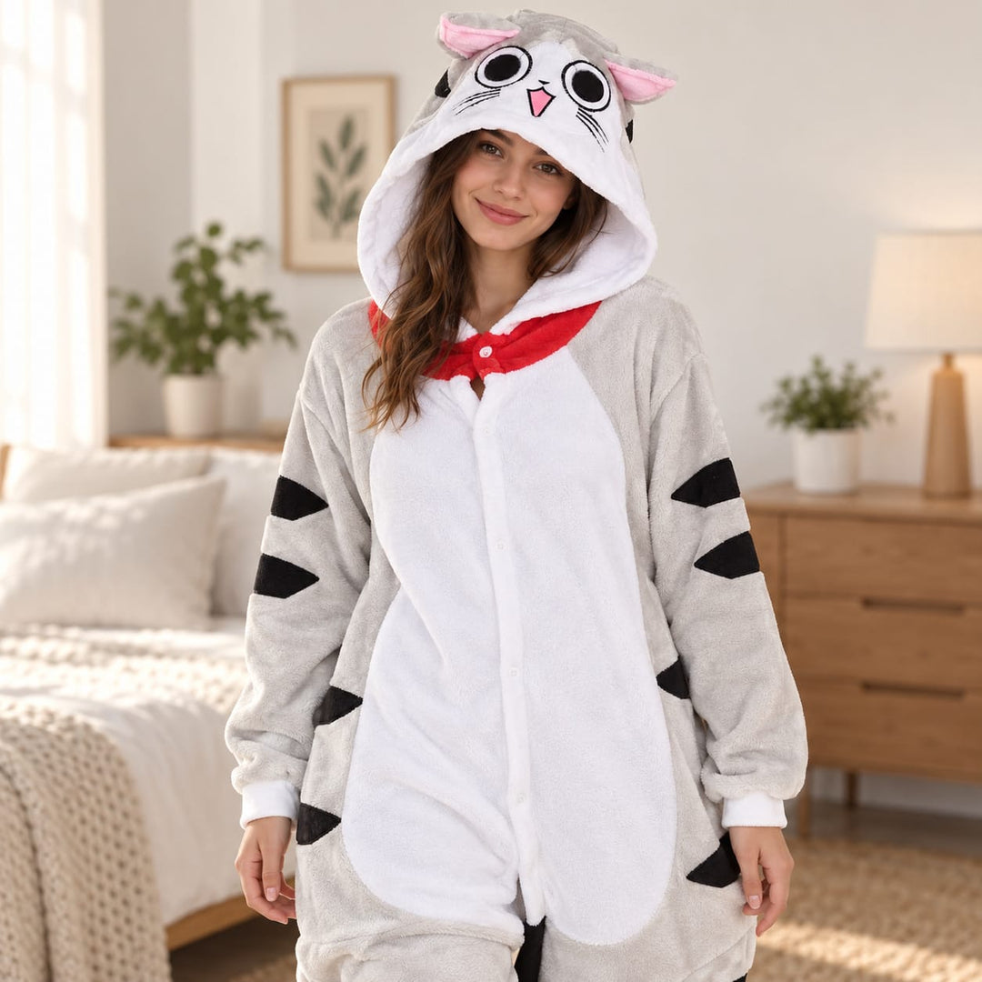 Partner-Onesie im grauen Katzen-Look