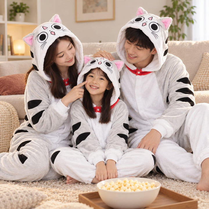 Partner-Onesie im grauen Katzen-Look